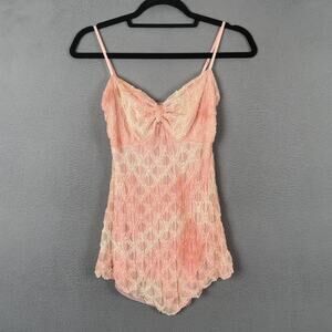Belle Amie Pink Lace Top Womens Large L Sheer Metallic Spandex Fairy USA Y2K 90s
